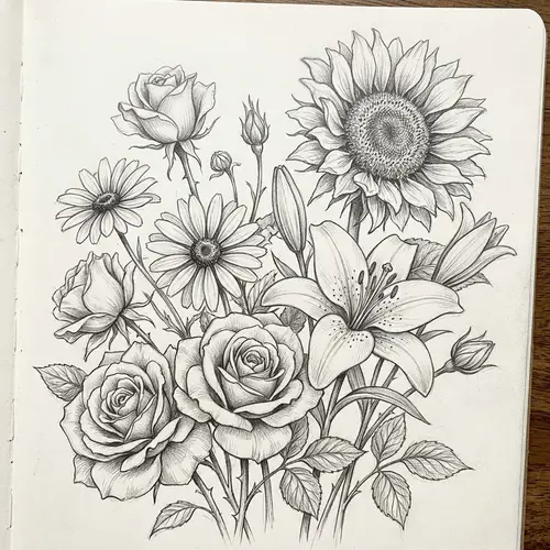 Beautiful Pencil Sketch Flowers | Detailed Botanical Illustration
