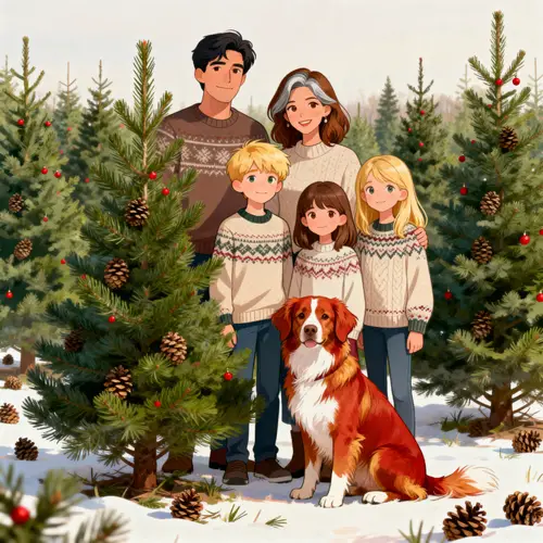Cartoon Family by Christmas Tree Plantation