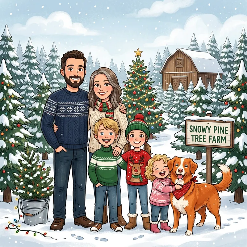 Cartoon Family by Christmas Tree Plantation