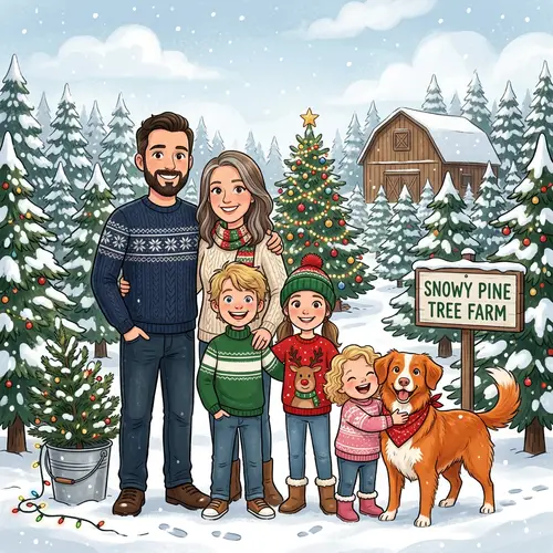 Cartoon Family by Christmas Tree Plantation