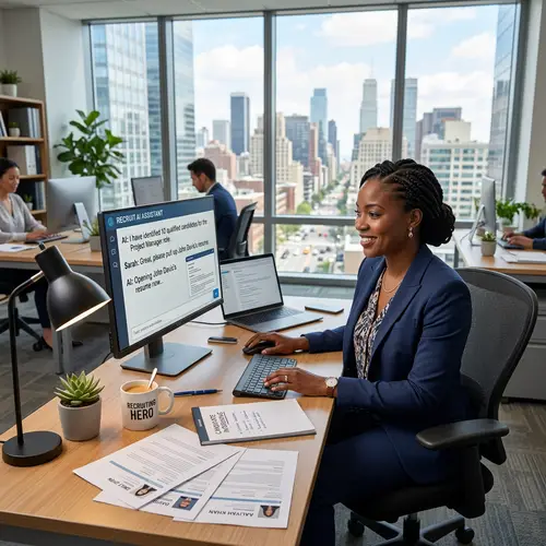 Professional Recruiter in Office Environment with AI Chat System