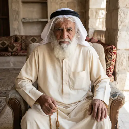 Arab Elderly Man with White Beard and Traditional Attire