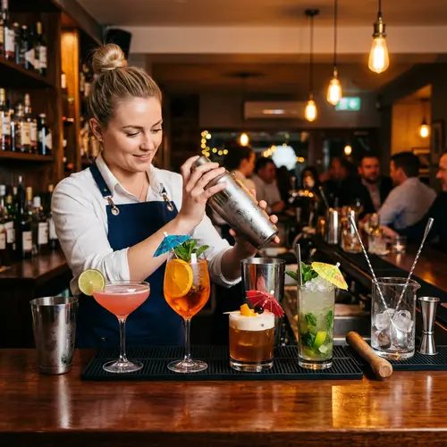 Basic Cocktail Presentation: Colourful Cocktails & Bartender