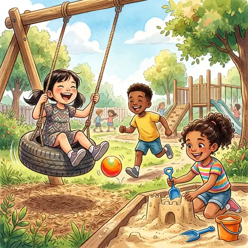 Joyful Diverse Children Playing in Bright Playground