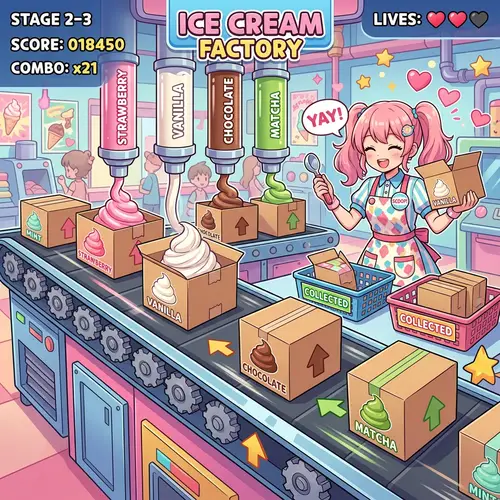 Anime-Style Ice Cream Collection Game: Conveyor Fun