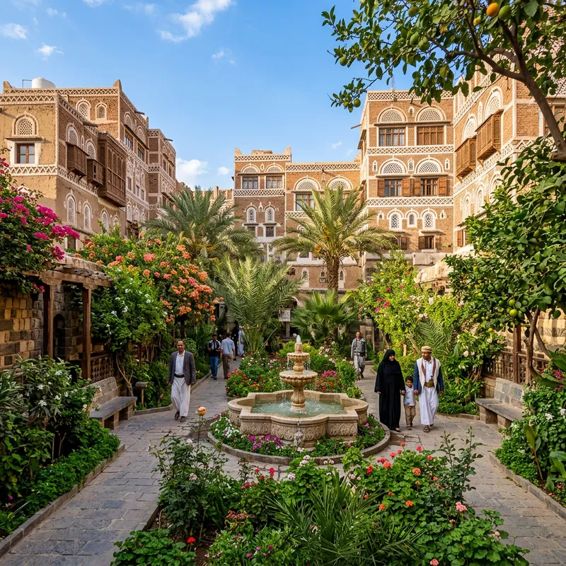 Scenic Garden in Old City of Sana'a