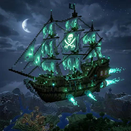 Flying Ghost Pirate Ship in Minecraft Build