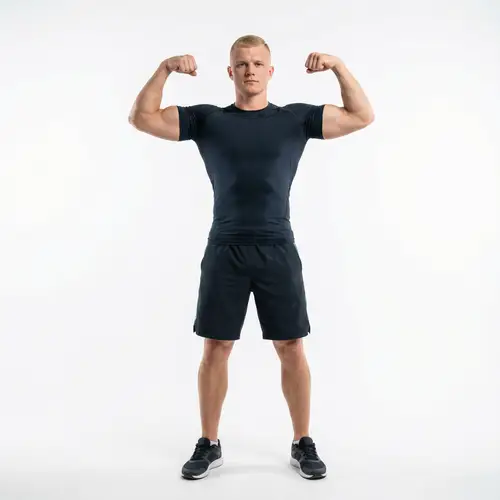Powerful Caucasian Man in Athletic Pose | Gym Clothing