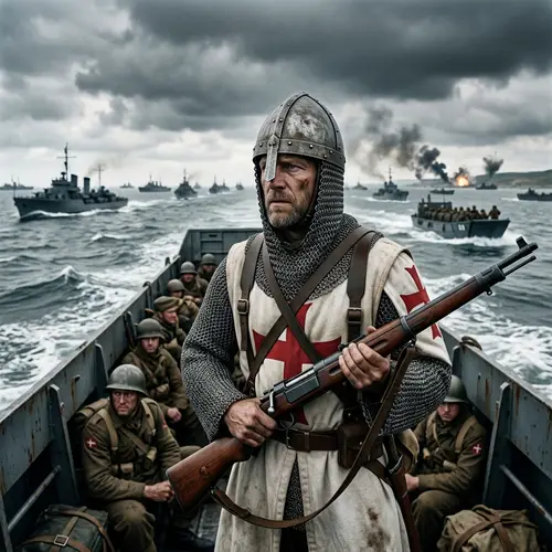 Danish Crusader in Trad. Armor on Naval Landing Boat