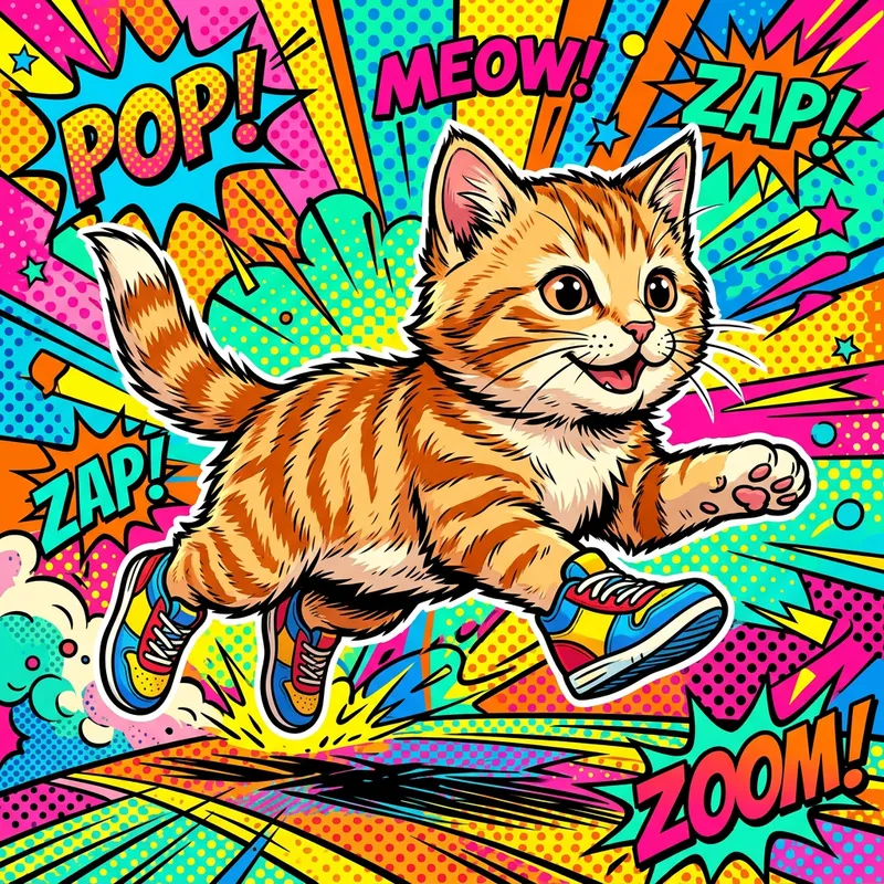 Playful Kitten in Nike Shoes: Energetic Pop Art Illustration