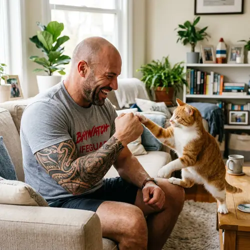 Cat Playfully Slapping The Rock - Hilarious Encounter