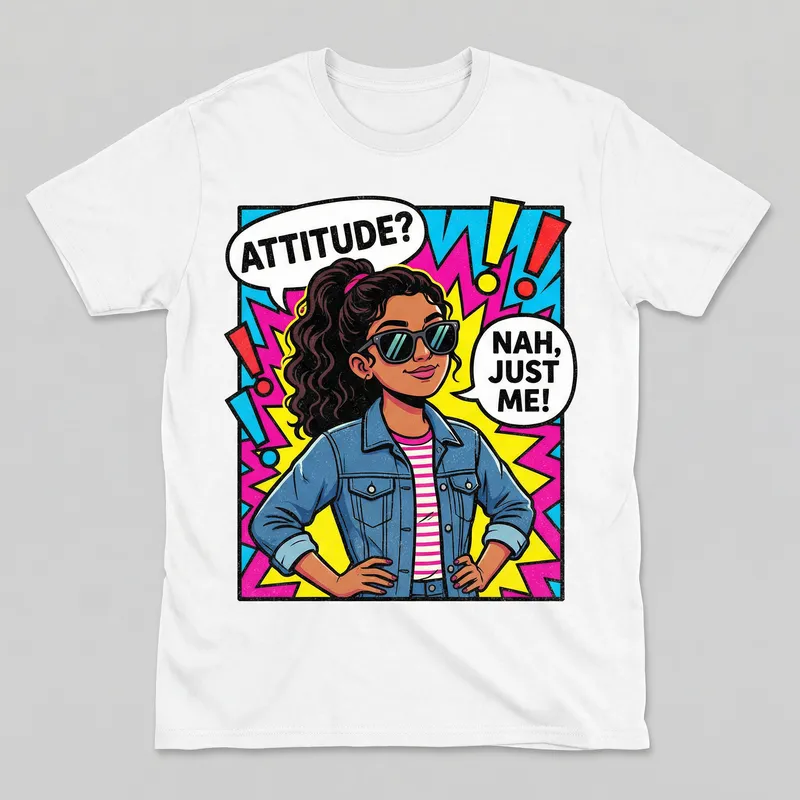 Sassy Girl T-Shirt Design | Pop Art Style, Playful Pose Sassy Girl T-Shirt Design | Pop Art Style, Playful Pose