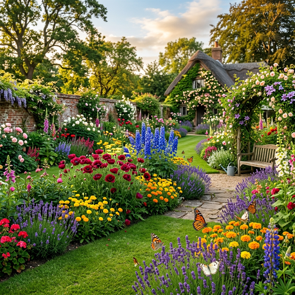 Aerial Flower Garden: Exotic Plants & Hanging Blooms | AI Art