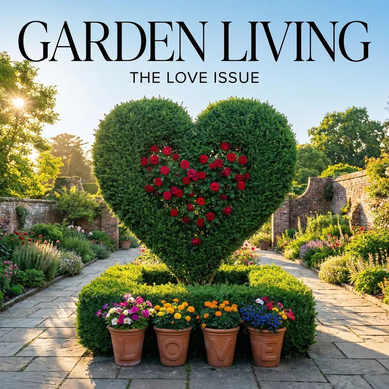 Stunning Heart-Shaped Topiary in Well-Tended Garden with Vibrant Flowers