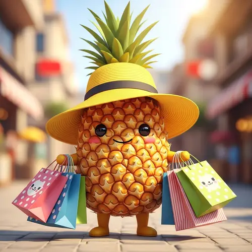 Cute Pineapple with Shopping Bags
