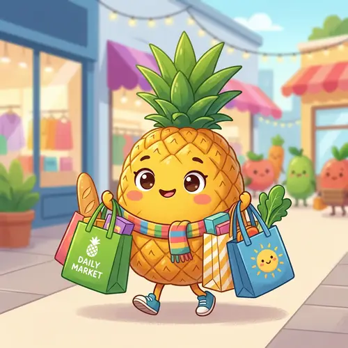 Cute Pineapple with Shopping Bags