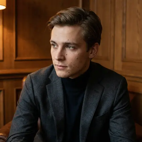 Handsome Young European Man with Grey Eyes and Moles | Website Name