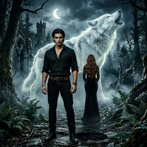 Ethereal Vampire Couple in Dark Fantasy Setting