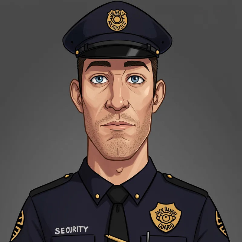 Cartoon Illustration of Jack Daniel, 37-Year-Old Guard