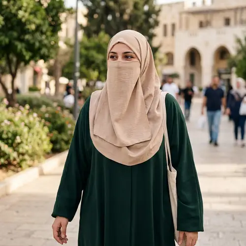 Beautiful Muslim Woman in Beige Hijab