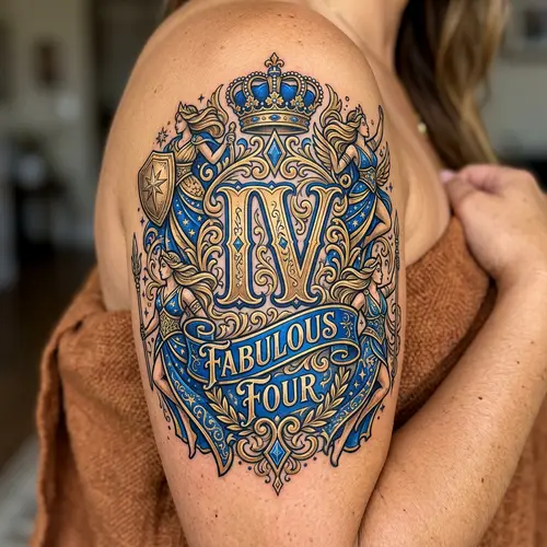 Fabulous Four Tattoo in Royal Blue and Gold