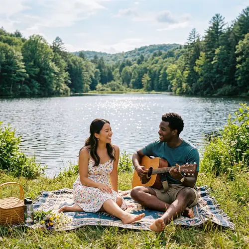 Tranquil Lake Scene with Couple: Nature's Serenity Captured