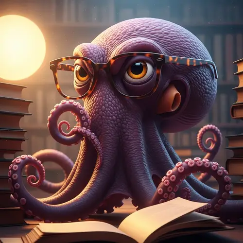 Intellectual Octopus with Glasses Art