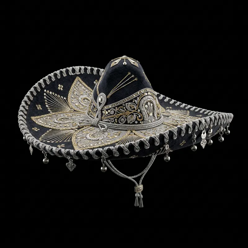 3D Mariachi Sombrero on Black Background