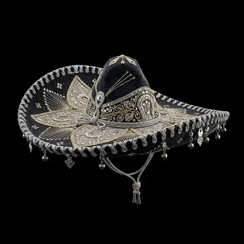 3D Mariachi Sombrero on Black Background