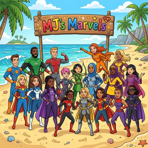MJ's Marvels: Cartoon Superheroes at the Beach