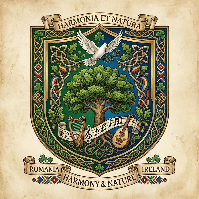 Family Crest of Harmony: Music, Dove, and Tree