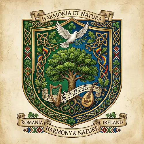 Family Crest of Harmony: Music, Dove, and Tree