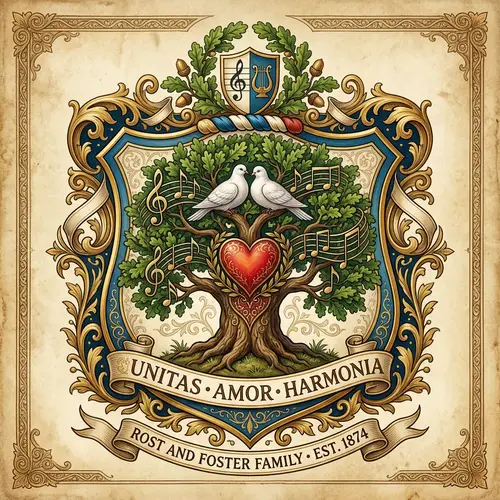 Family Crest: Music, Love, Dove & Tree Design