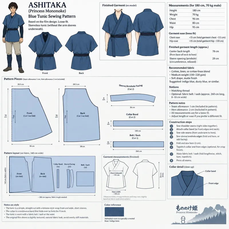 Sewing Pattern for Ashitaka's Blue Tunic Sewing Pattern for Ashitaka's Blue Tunic