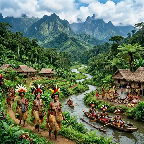 Papua New Guinea Island: Lush Forest & Melanesian People