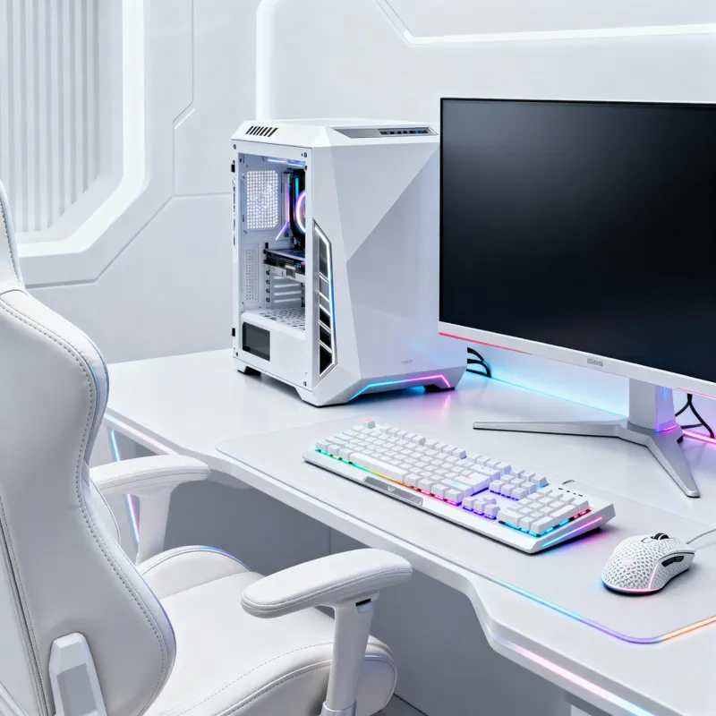 Futuristic White Gaming Setup with RGB Lighting