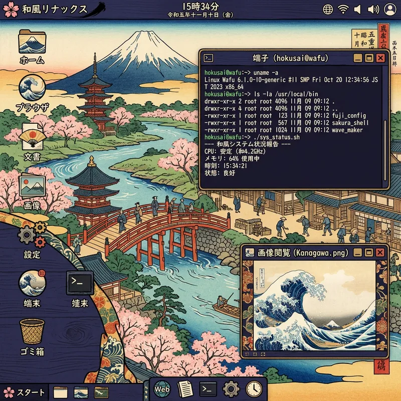 Japanese Style Linux OS in Traditional Art