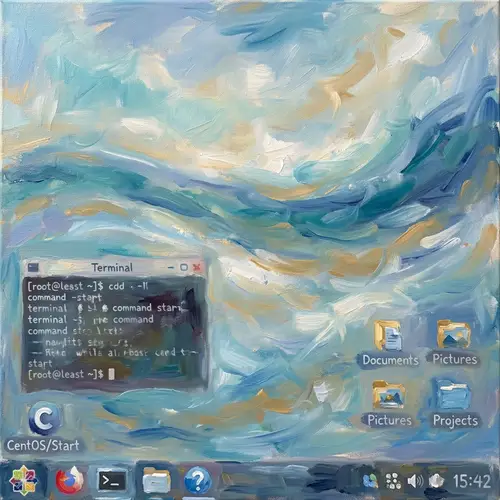 Impressionistic Digital Art: Fusion of Monet's Style & CentOS Interface