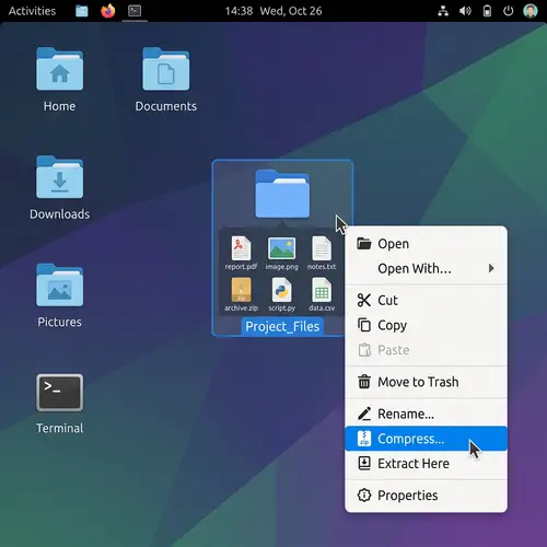 Desktop with Linux OS: File Management & Compression