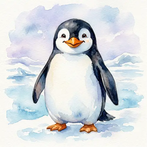 Cheerful Penguin Watercolor Art | Linux OS Symbol Interpretation