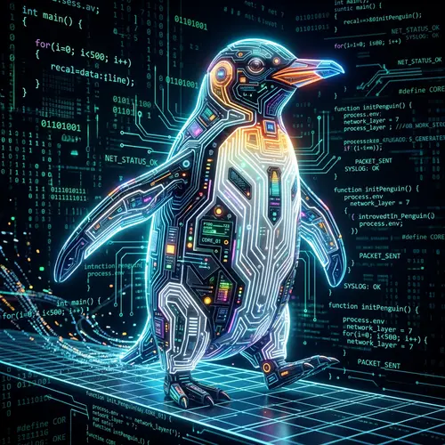Futuristic Digital Penguin Art | Cyber-Themed Design