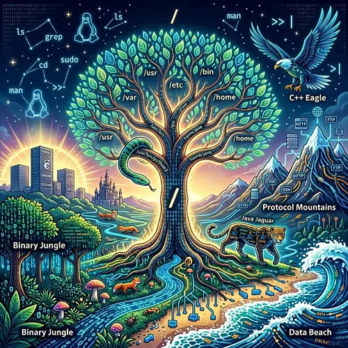 Virtual World Inspired by Linux: Binary Jungles, Data Beaches, Protocol Mountains