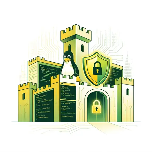 Linux Security: Fortress of Tux Penguin and Terminal - Shield and Lock Symbols