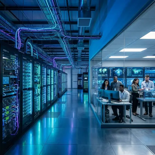 Futuristic High-Tech Data Center & IT Team | State-of-the-Art Facility