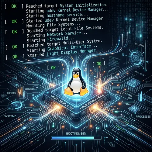 Linux Operating System Startup Concept | Executing Visualized Scripts