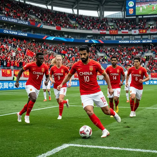 Diverse Chinese National Football Team on Modern Field