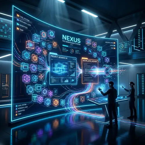 Futuristic 3D File Management System Visualization