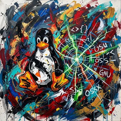 Abstract Expressionist Linux Art | Open Source Technology & Tux Penguin