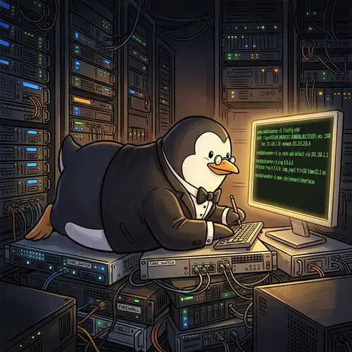Tech-Savvy Penguin Managing Network Settings | Penguin Server Management