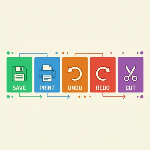 Flat Design Commands: Save, Print, Undo, Redo, Cut